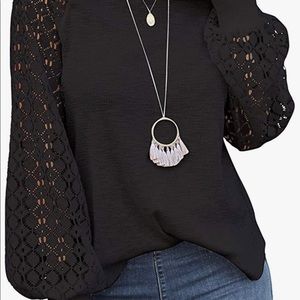 Women’s Long Sleeve Tops Lace Casual Loose Blouses T Shirts